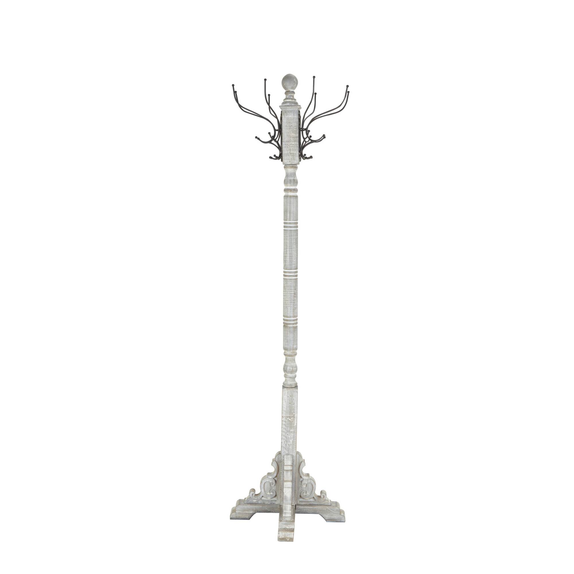74" Gray Wood & Metal Farmhouse Coat Rack